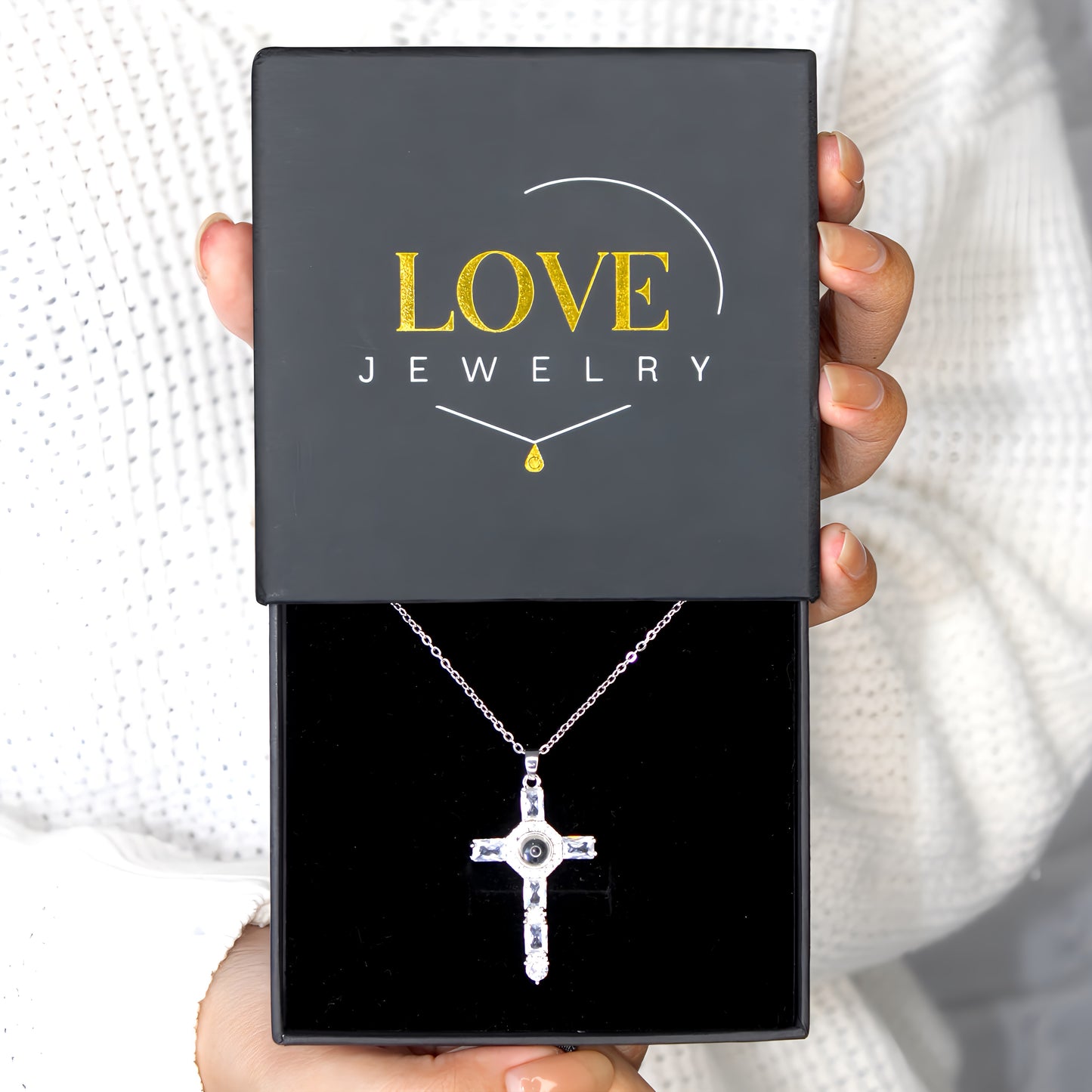 diamond cross projection necklace