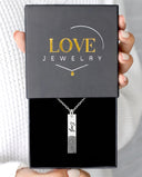 Bar Fingerprint Engraved Necklace in silver, presented in a Love Jewelry gift box