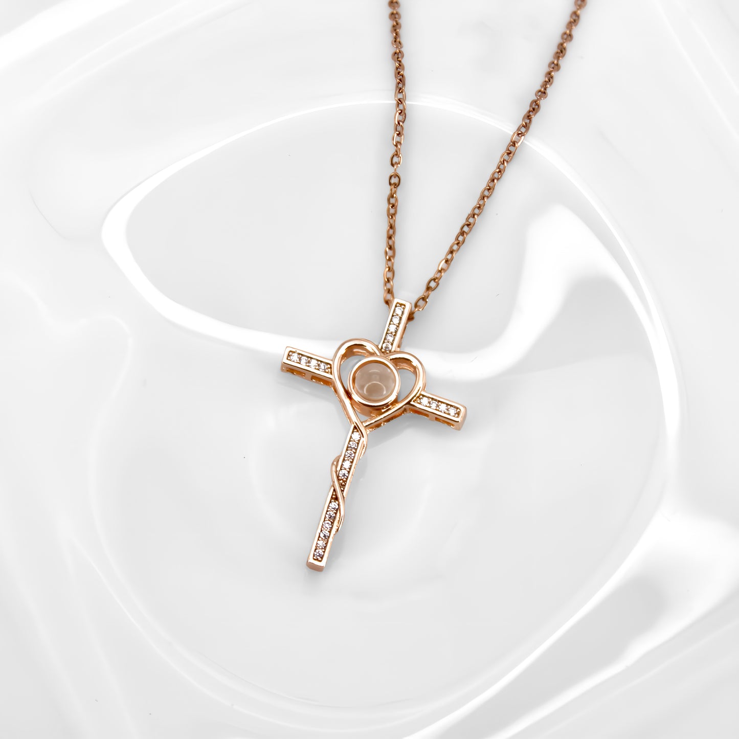 minimalist diamond cross projection necklace