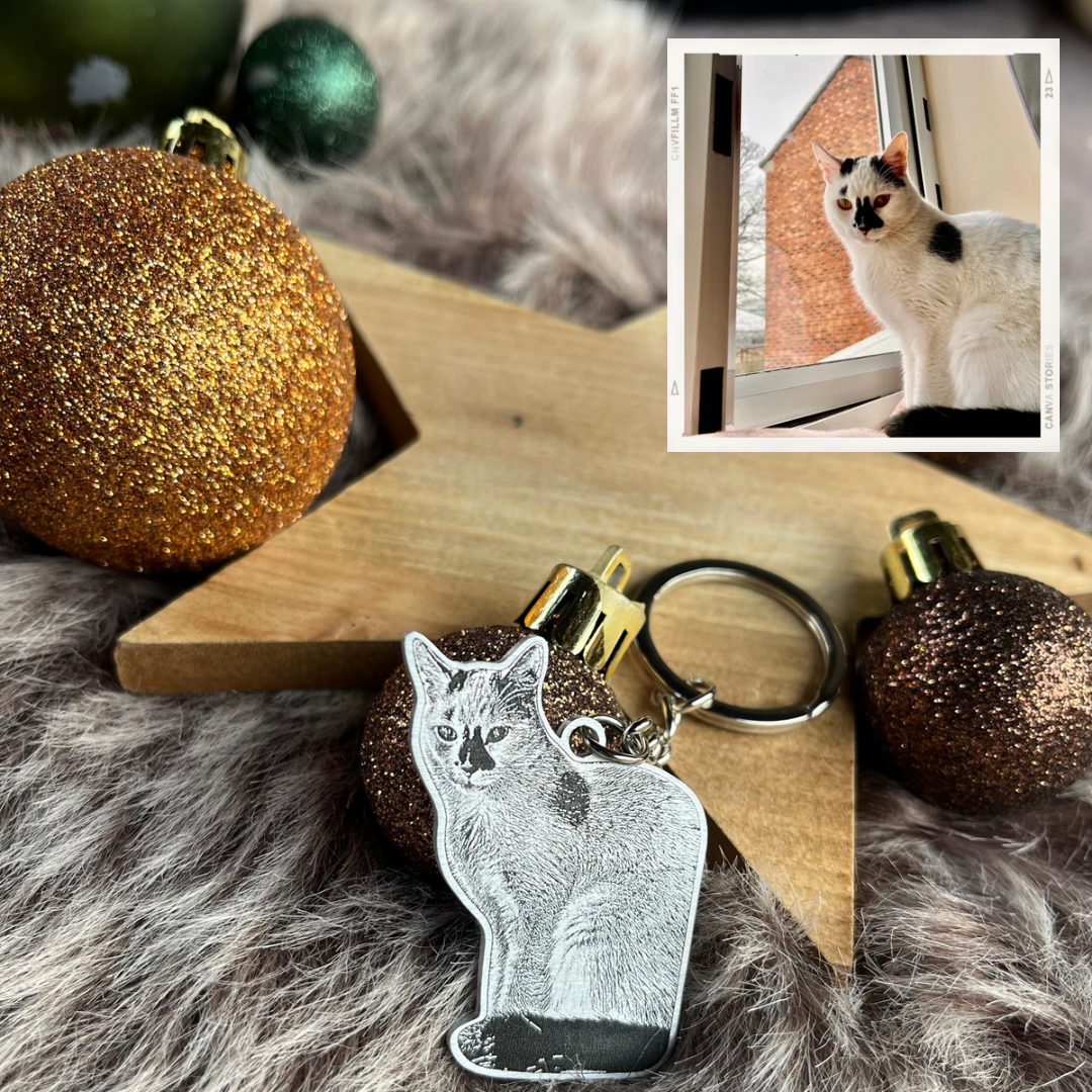 silhouette pet photo engraved keychain