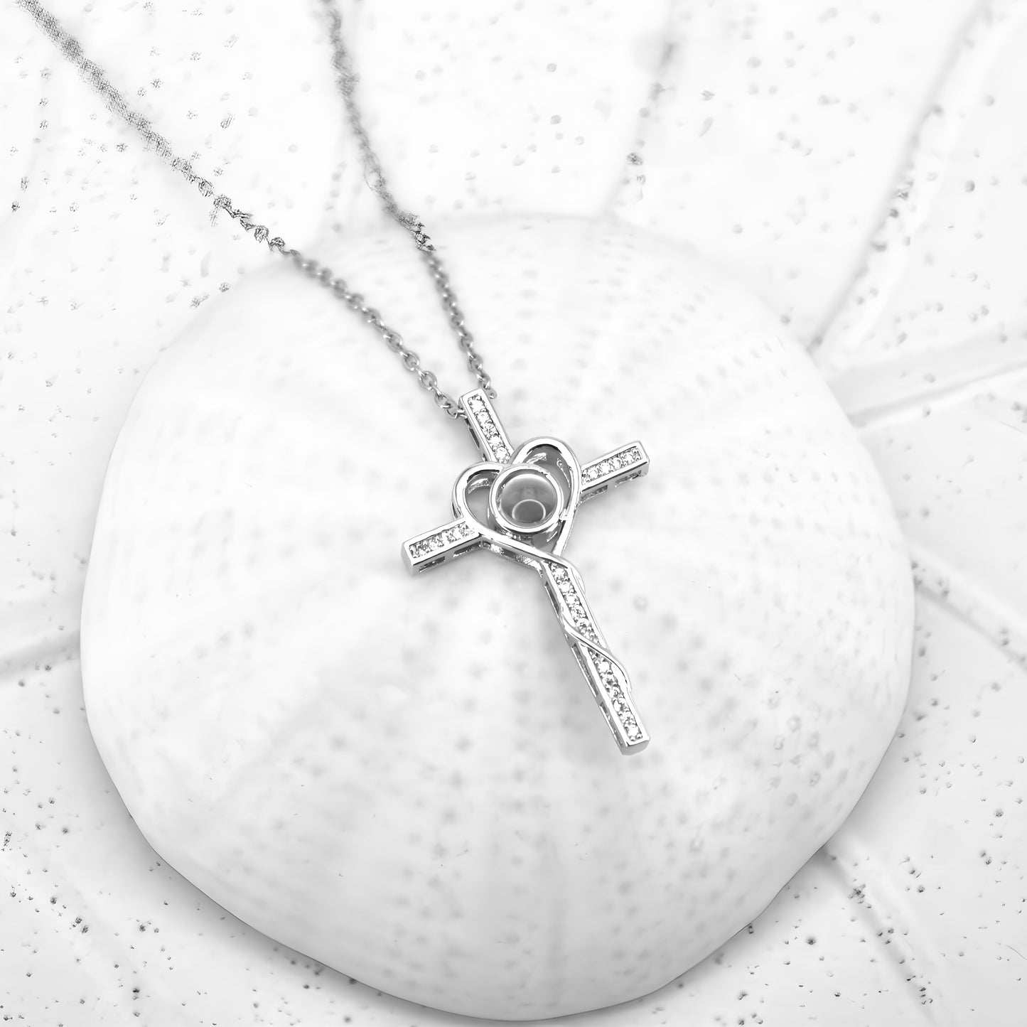 minimalist diamond cross projection necklace