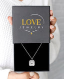 Square Pendant Projection Necklace in silver, presented in a Love Jewelry gift box