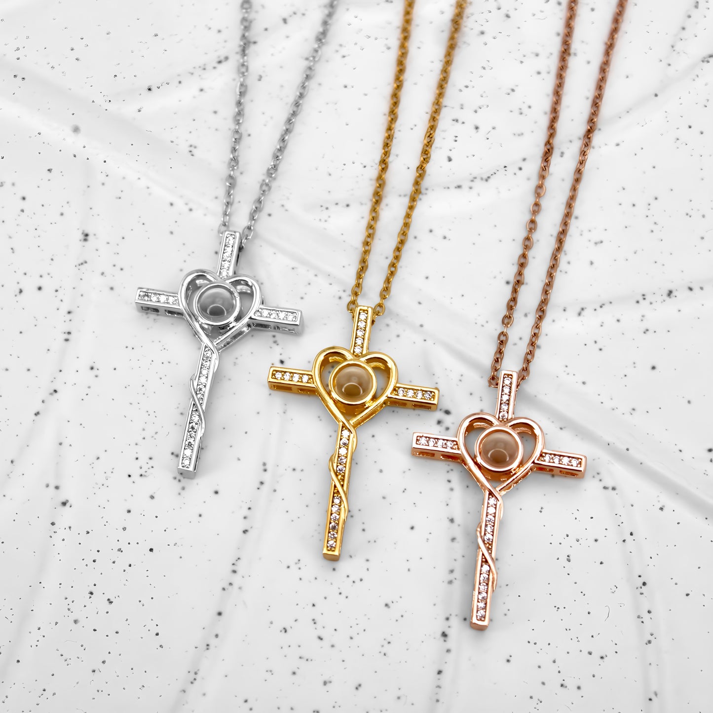 minimalist diamond cross projection necklace