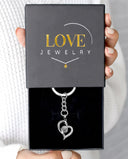 I Love You Projection Keychain in silver, presented in a Love Jewelry gift box