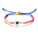 Rainbow Heart Projection Bracelet in silver on a white background