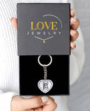 Tag Pet Engraved Keychain in silver, presented in a Love Jewelry gift box