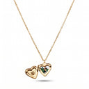 Silver and gold Birthstone Heart Locket Necklaces open side by side, showing the photos inside
