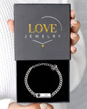 Cuban Engraved Projection Bracelet in silver, presented in a Love Jewelry gift box
