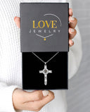 Diamond Cross Projection Necklace in silver, presented in a Love Jewelry gift box