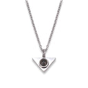 Elegant Triangle Projection Necklace in silver on a white background