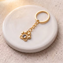 Paw Print Memorial Projection Keychain in gold on a round dish