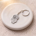 Silhouette Pet Photo Engraved Keychain in silver on a round dish