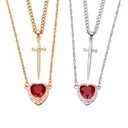 Heart & Sword Couple's Necklace in silver and gold on a white background