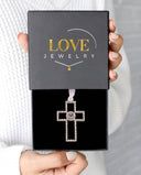 Forever Cross Projection Christmas Ornament in silver, presented in a Love Jewelry gift box