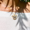 Butterfly Custom Photo Locket in gold, worn by a model