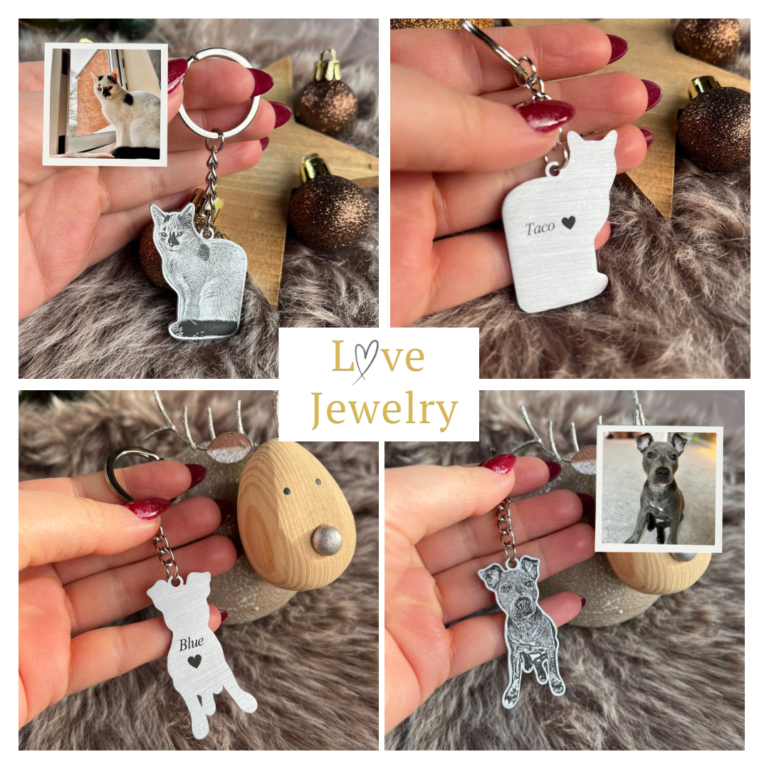 silhouette pet photo engraved keychain