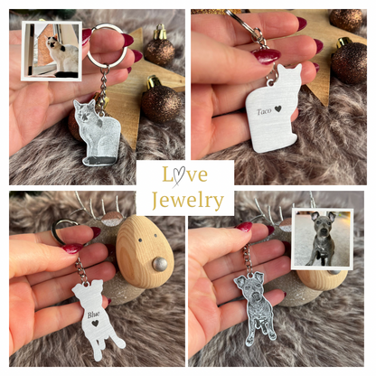 Silhouette Pet Photo Engraved Keychain