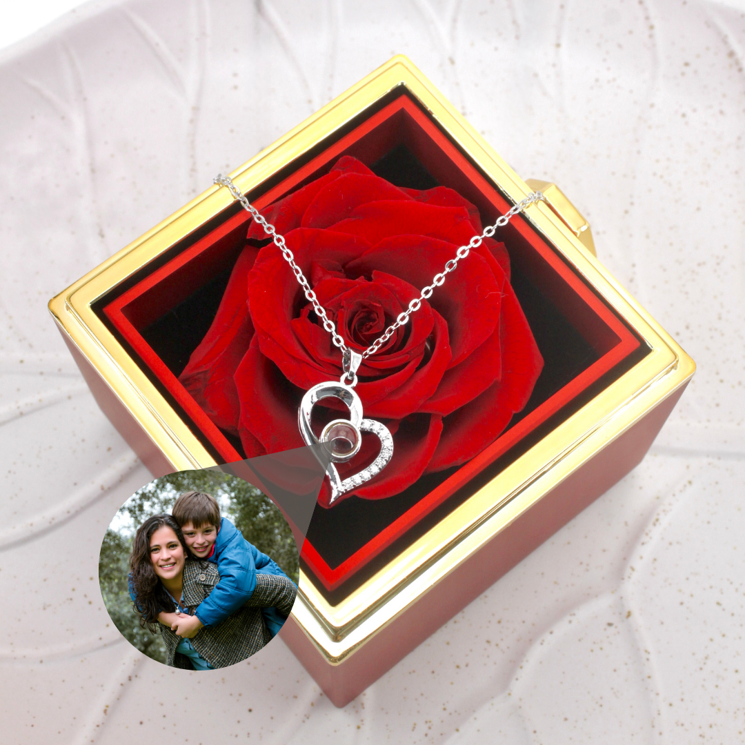 i love you - mother's day offer: photo necklace with rose gift box included