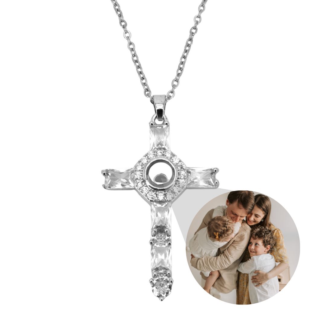 diamond cross projection necklace