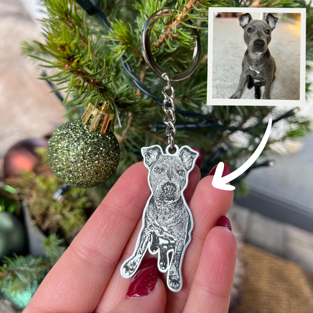 silhouette pet photo engraved keychain