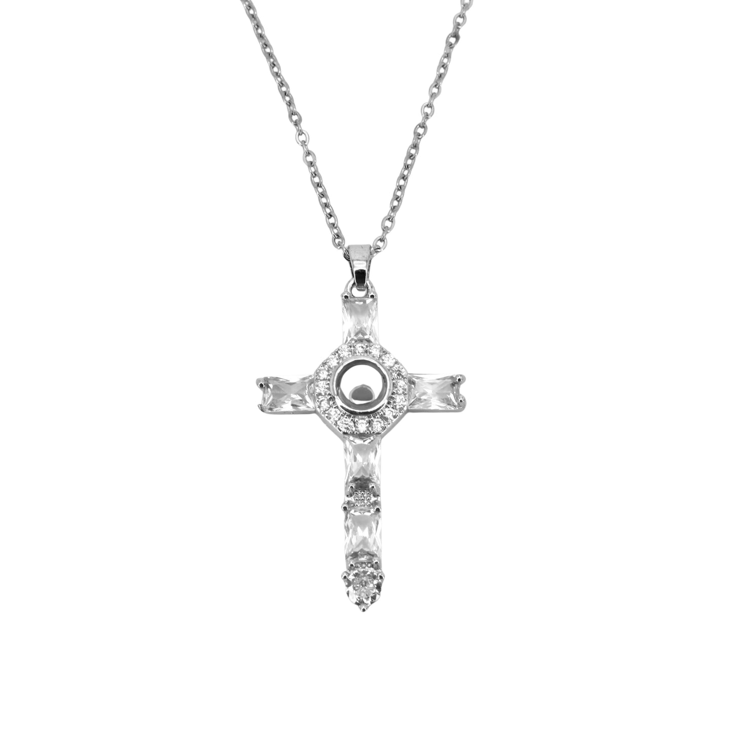 diamond cross projection necklace