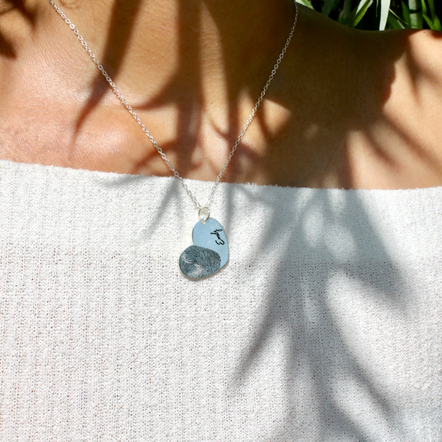 heart fingerprint engraved necklace