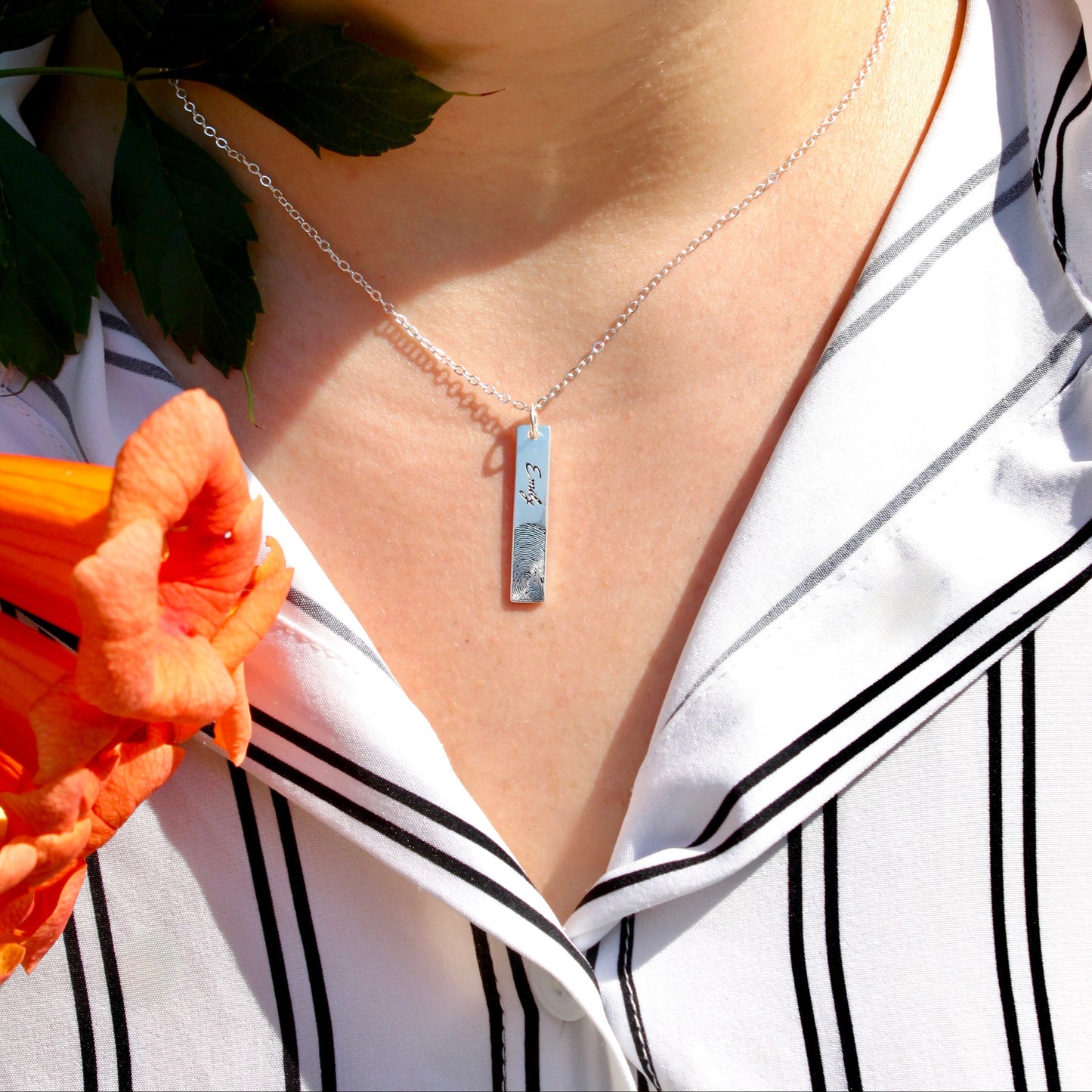 bar fingerprint engraved necklace