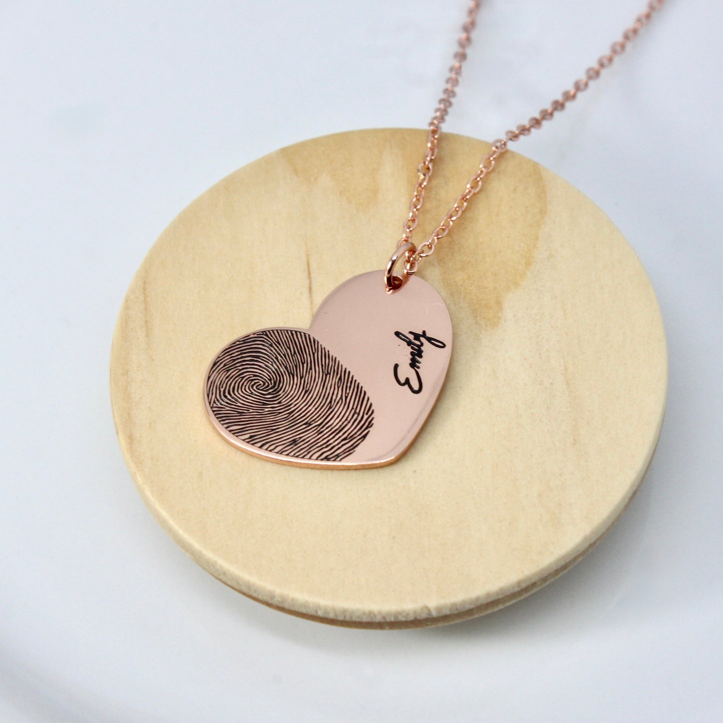 heart fingerprint engraved necklace