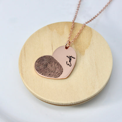 Heart Fingerprint Engraved Necklace
