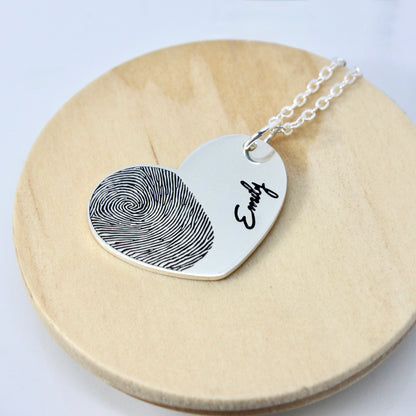 Heart Fingerprint Engraved Necklace