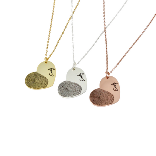 Heart Fingerprint Engraved Necklace