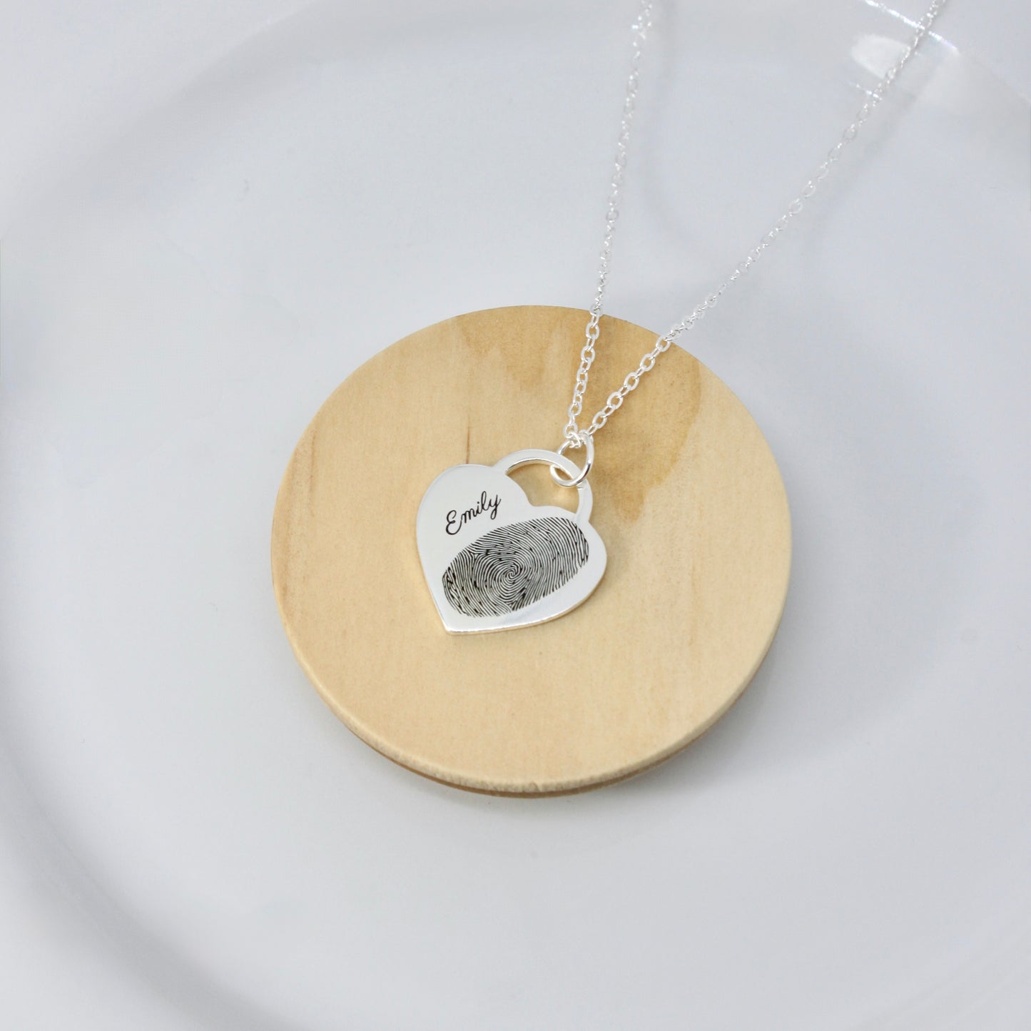 small heart fingerprint engraved necklace