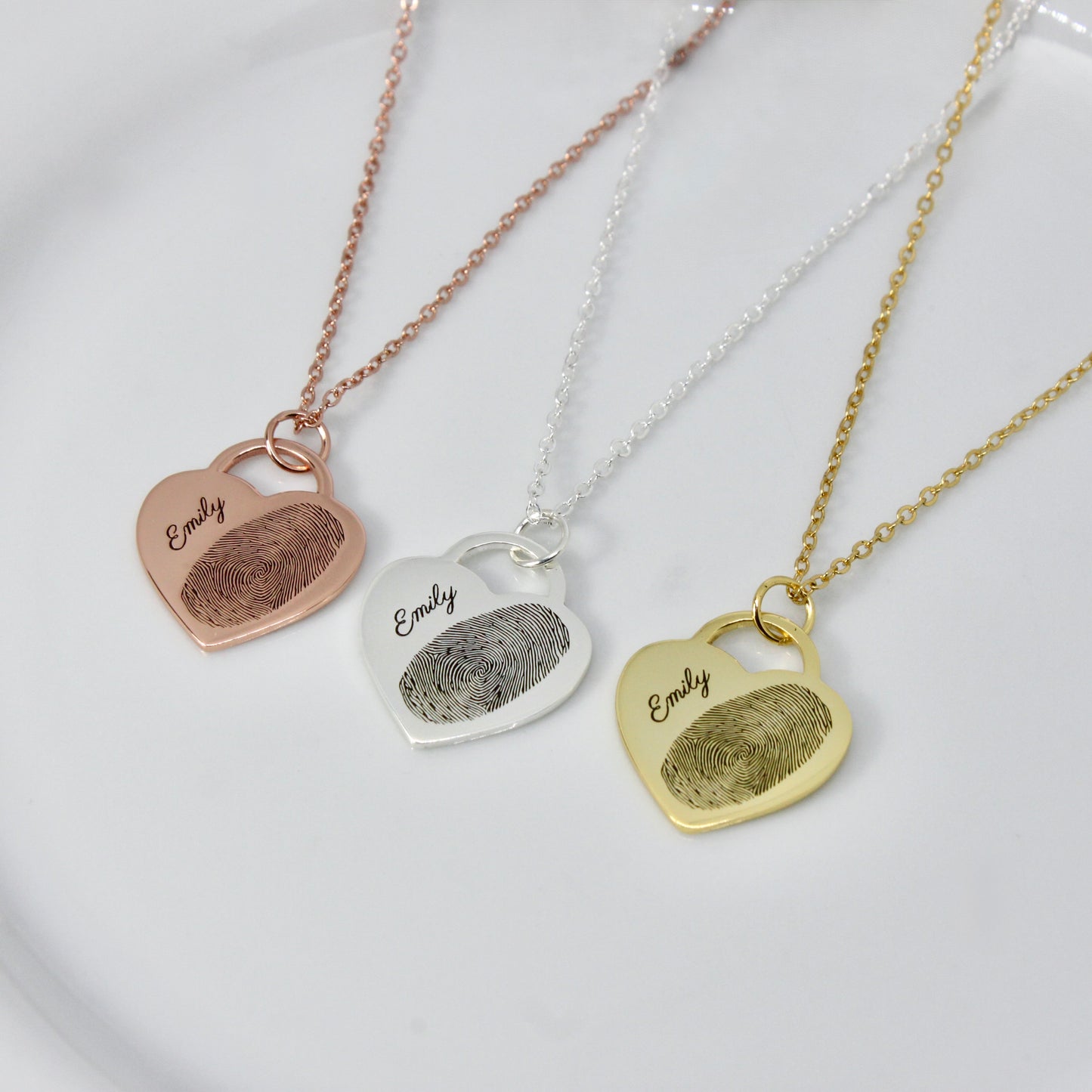 small heart fingerprint engraved necklace