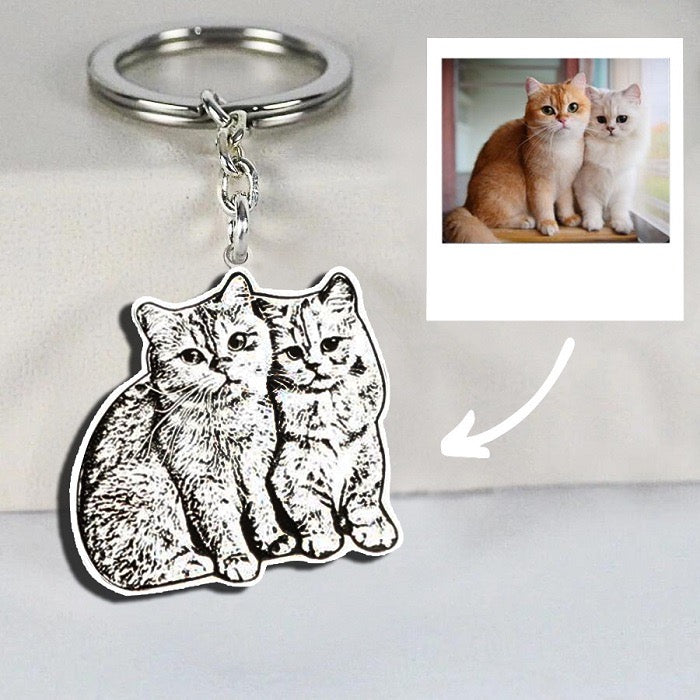 silhouette pet photo engraved keychain