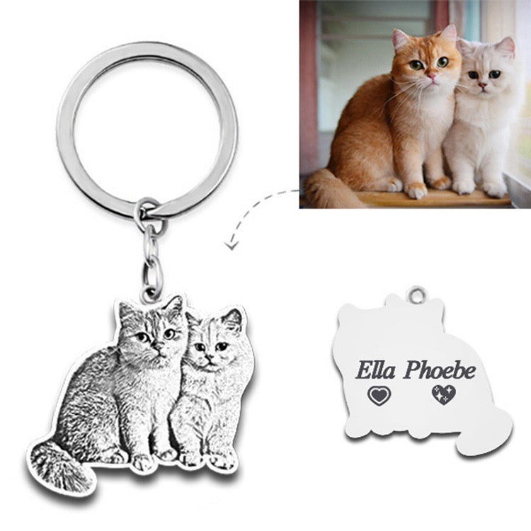 silhouette pet photo engraved keychain