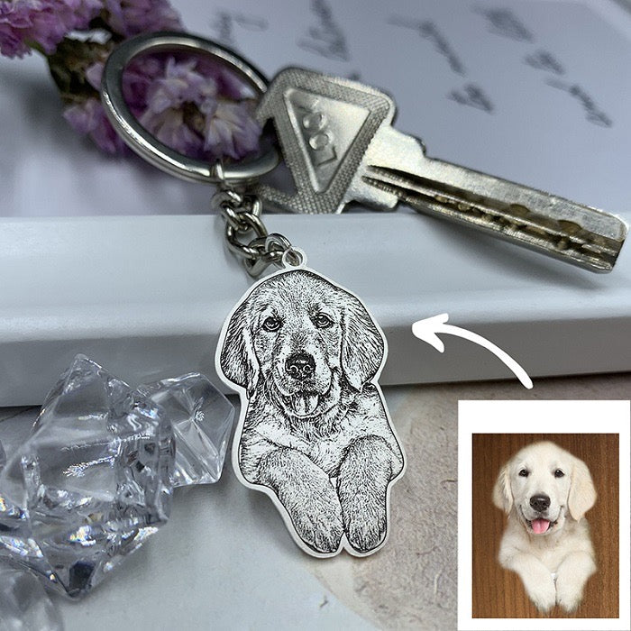 silhouette pet photo engraved keychain