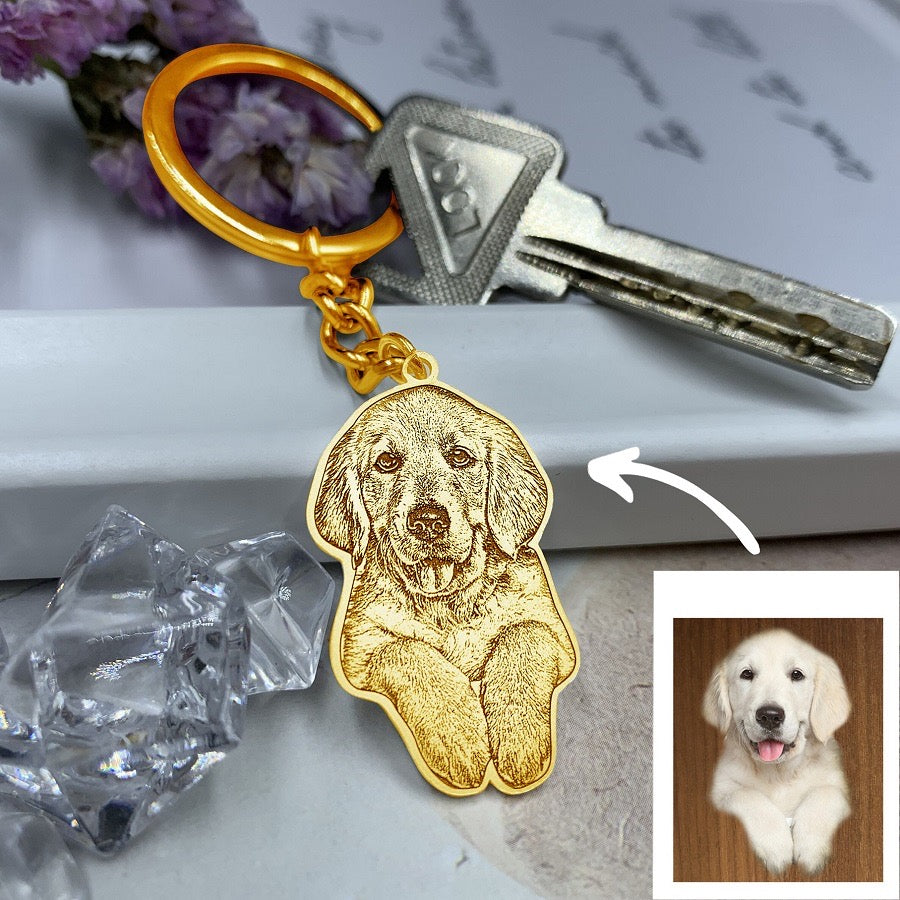 silhouette pet photo engraved keychain