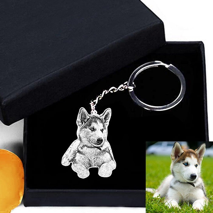 silhouette pet photo engraved keychain