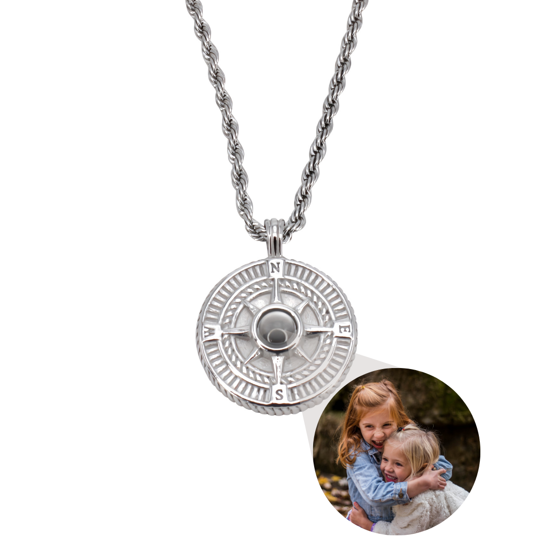 round compass projection necklace