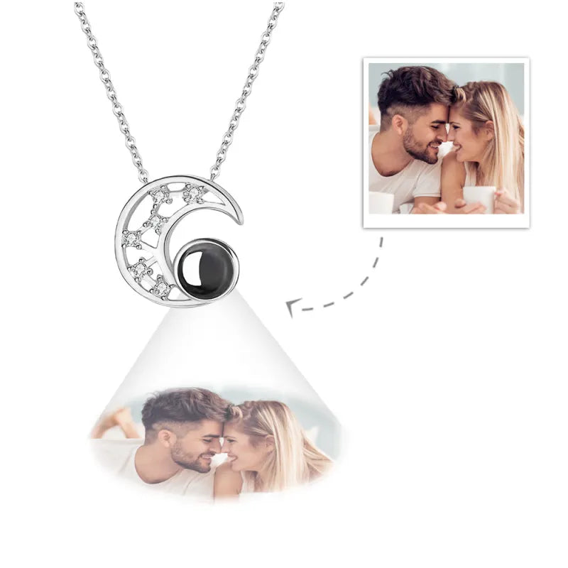 "wear your memories with midnight moon projection necklace"