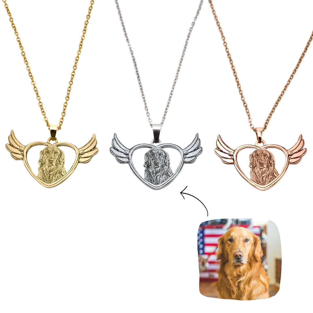 angel wings pet engraved necklace