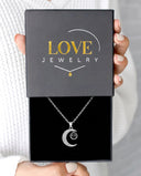 Moonlit Memory Projection Necklace in silver, presented in a Love Jewelry gift box