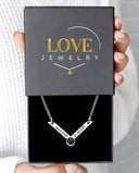 Engraved V-Style Projection Necklace in silver, presented in a Love Jewelry gift box