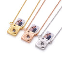Camera Custom Photo Locket in silver, gold and rose gold, on a white background