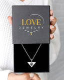 Elegant Triangle Projection Necklace in silver, presented in a Love Jewelry gift box