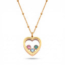 Floating Heart Birthstone Necklace in gold on a white background