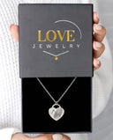 Small Heart Fingerprint Engraved Necklace in silver, presented in a Love Jewelry gift box