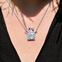 Camera Custom Photo Locket in silver, worn by a model