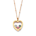 Floating Heart Birthstone Necklace in gold, shown on a white background