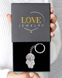 Silhouette Pet Photo Engraved Keychain in silver, presented in a Love Jewelry gift box
